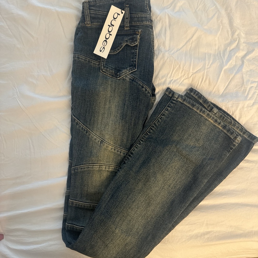 Flared Mid-Rise Washed Blue Jeans for Women - Picture 3 of 3